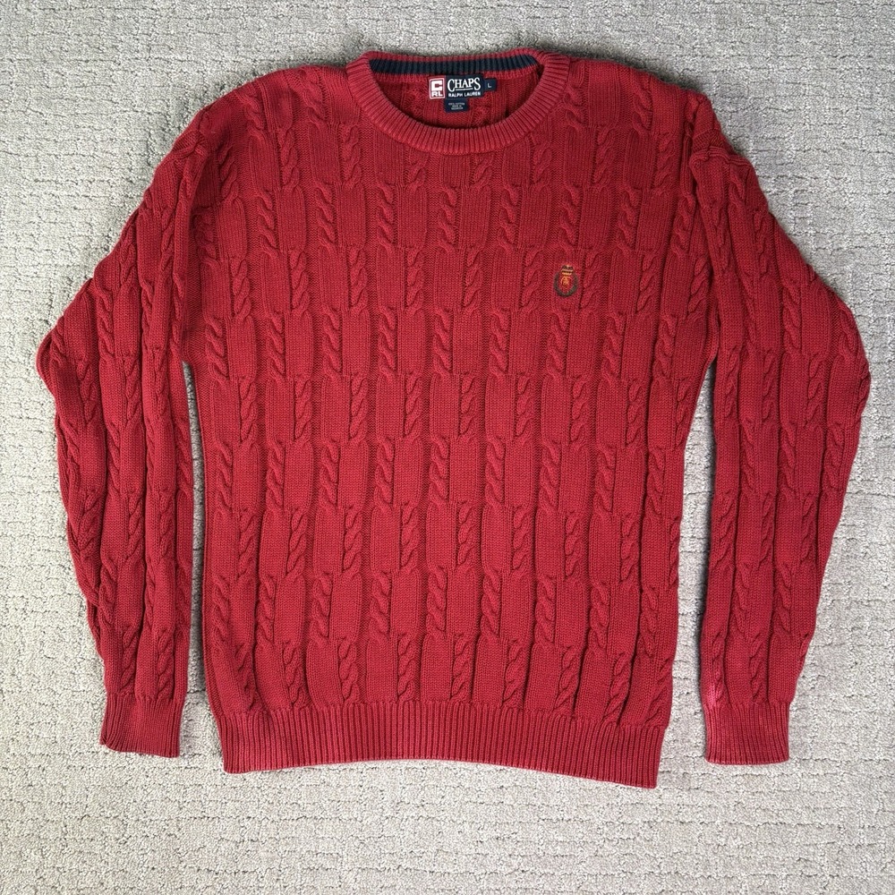 Ralph Lauren x Chaps Vintage Cable Knit Sweater - Mens Large- Red 90s Preppy